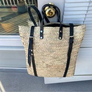 Woven Bamboo Leather Strap Backpack